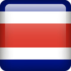 3d vector Costa Rica flag glossy button. Costa Rica national emblem. Square icon with flag of Costa Rica