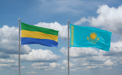 Kazakhstan and Gabon flags, country relationship concept