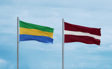 Latvia and Gabon flags, country relationship concept