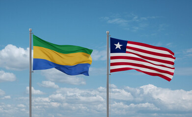Liberia and Gabon flags, country relationship concept