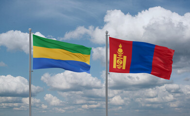 Mongolia and Gabon flags, country relationship concept
