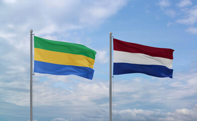 Netherlands and Gabon flags, country relationship concept