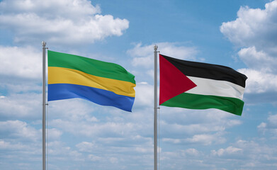 Palestine and Gabon flags, country relationship concept