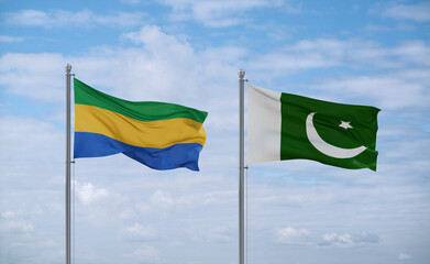 Pakistan and Gabon flags, country relationship concept