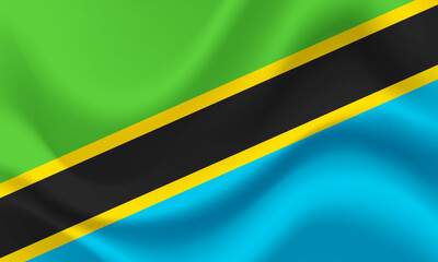 Vector Tanzania flag. Waved Flag of Tanzania. Tanzanian emblem, icon.