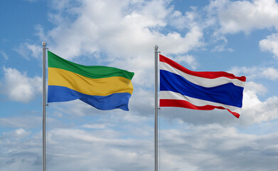 Thailand and Gabon flags, country relationship concept