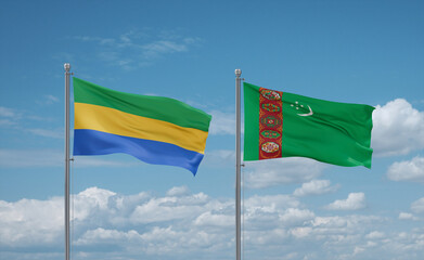 Turkmenistan and Gabon flags, country relationship concept
