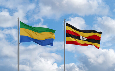 Uganda and Gabon flags, country relationship concept