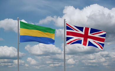 United Kingdom and Gabon flags, country relationship concept