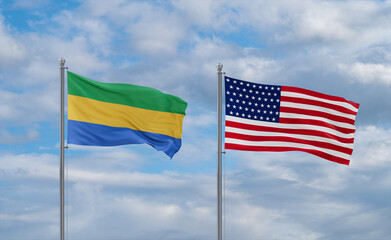 USA and Gabon flags, country relationship concepts