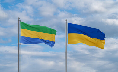 Ukraine and Gabon flags, country relationship concept