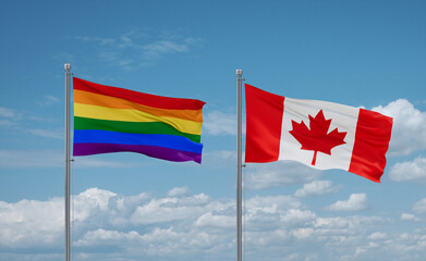 Canada and LGBT movement flags, country relationship concept