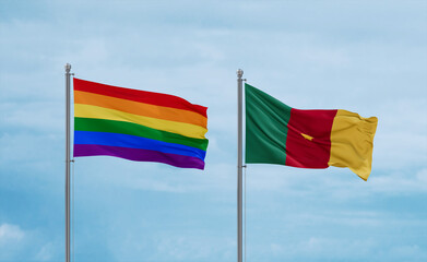 Cameroon and LGBT movement flags, country relationship concept