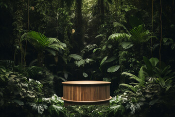 wooden podium in jungle 