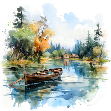 Waterco Gone Fishing Getaway white background illustration, Generative Ai
