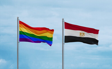 Egypt and LGBT movement flags, country relationship concept