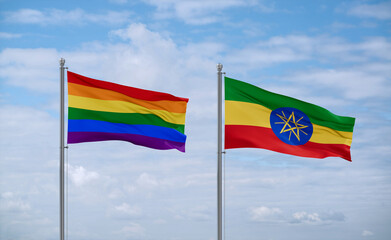 Ethiopia and LGBT movement flags, country relationship concept