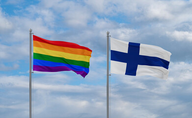 Finland and LGBT movement flags, country relationship concept