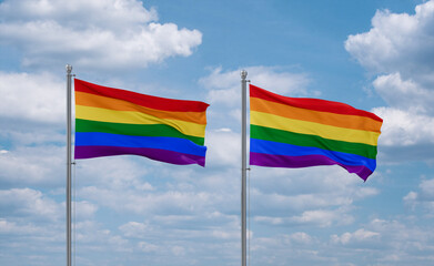 Gay Pride and LGBT movement flags, country relationship concept