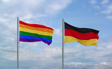 Germany and LGBT movement flags, country relationship concept