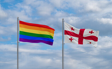 Georgia and LGBT movement flags, country relationship concept