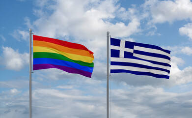 Greece and LGBT movement flags, country relationship concept
