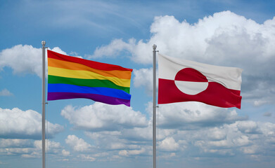 Greenland and LGBT movement flags, country relationship concept