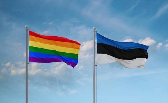 Estonia and LGBT movement flags, country relationship concept