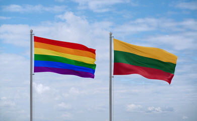 Lithuania and LGBT movement flags, country relationship concept