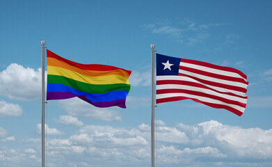 Liberia and LGBT movement flags, country relationship concept