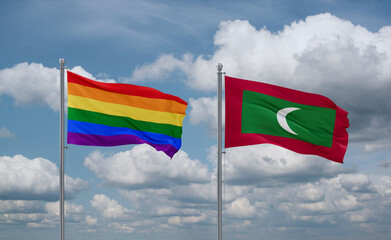 Maldives and LGBT movement flags, country relationship concept