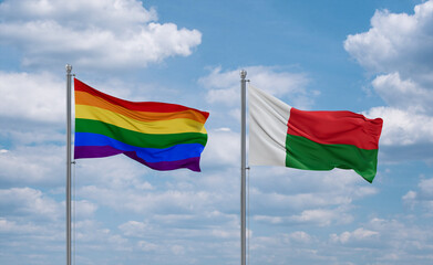 Madagascar and LGBT movement flags, country relationship concept