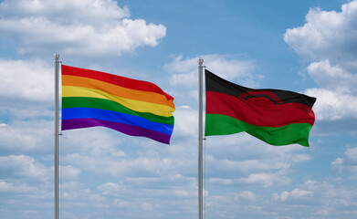 Malawi and LGBT movement flags, country relationship concept