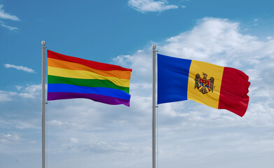 Moldova and LGBT movement flags, country relationship concept
