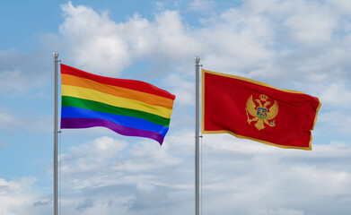Montenegro and LGBT movement flags, country relationship concept