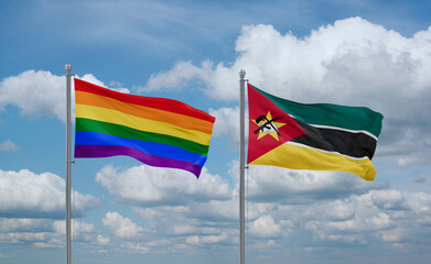 Mozambique and LGBT movement flags, country relationship concept
