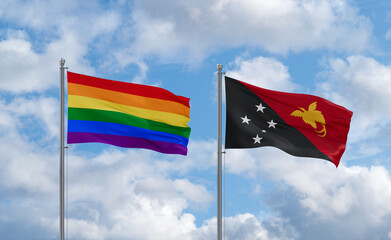 Papua New Guinea and LGBT movement flags, country relationship concept