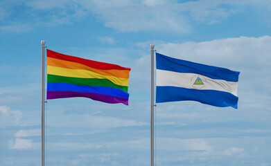Nicaragua and LGBT movement flags, country relationship concept