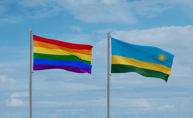 Rwanda and LGBT movement flags, country relationship concept