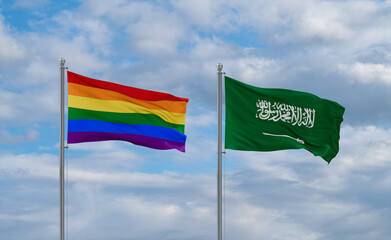 LGBT movement and Saudi Arabia flags, country relationship concepts