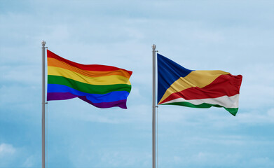 Seychelles and LGBT movement flags, country relationship concept