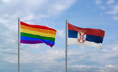 Serbia and LGBT movement flags, country relationship concept