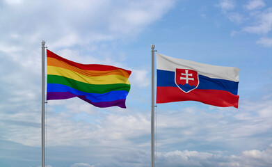 Slovakia and LGBT movement flags, country relationship concept