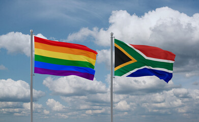 South Africa and LGBT movement flags, country relationship concept
