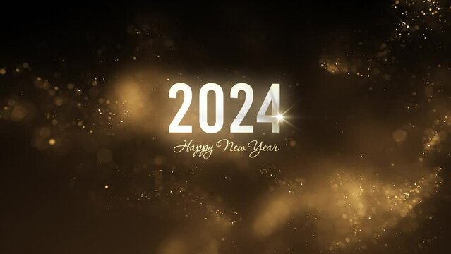 Golden congratulations Happy New Year 2024, golden numbers, golden particles, 2024