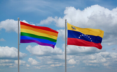 Venezuela and LGBT movement flags, country relationship concept