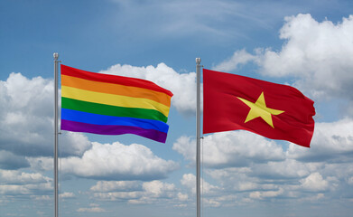 Vietnam and LGBT movement flags, country relationship concept
