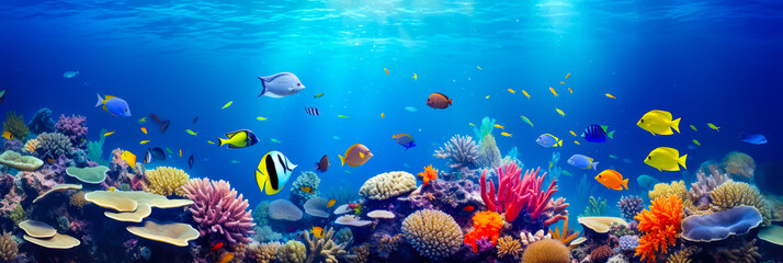 Obraz na płótnie Canvas Bunte Fische im Korallenriff. Generiert mit KI