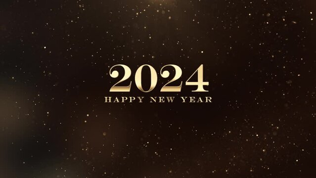 Golden congratulations Happy New Year 2024, golden numbers, golden particles