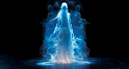 Awakening the Superpower of Women: Embracing Cosmic Consciousness, Self-Discovery, and Radiant Human Forms Amidst the Veil of Smoke look like Goddess 